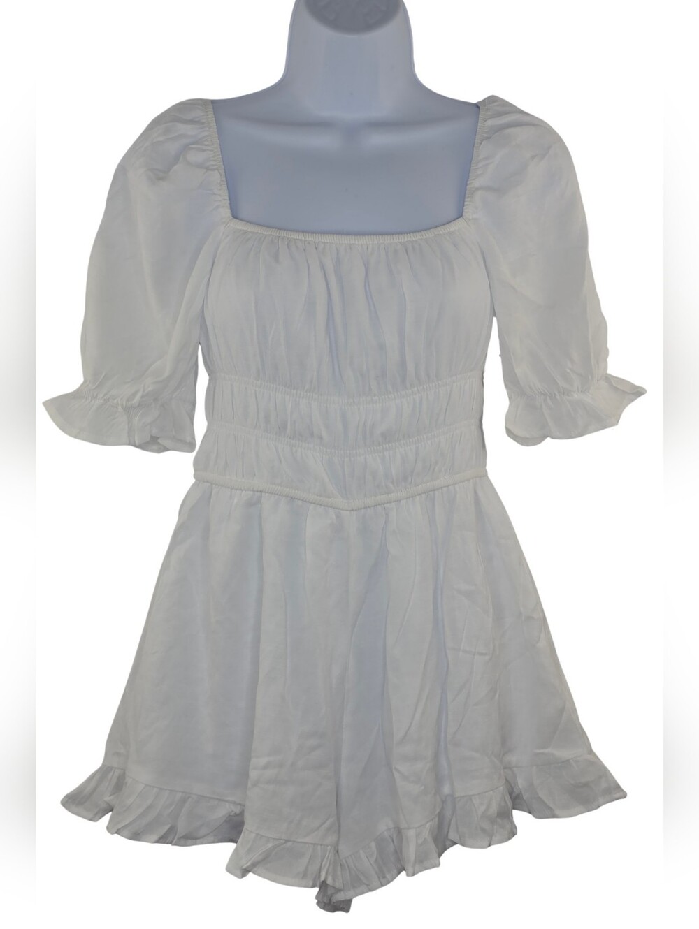 NWT Francesca's S White Shorts Romper Puff Sleeves 2639-i